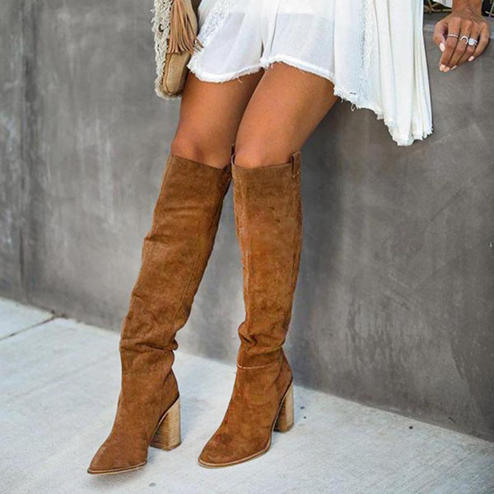 Trendy Women's Gray Block Heel Boots – Urban Western Style for Versatile Outfits 8