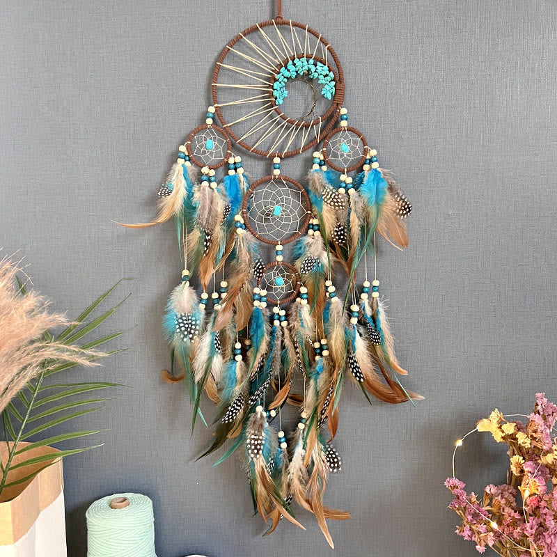 Turquoise Essence | Elegant Natural Crystal Dream Catcher Décor 0