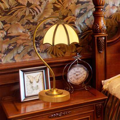 ChicBreeze – Brass and Glass Table Lamp with Umbrella Design
