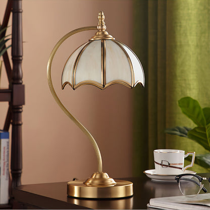 ChicBreeze – Brass and Glass Table Lamp with Umbrella Design