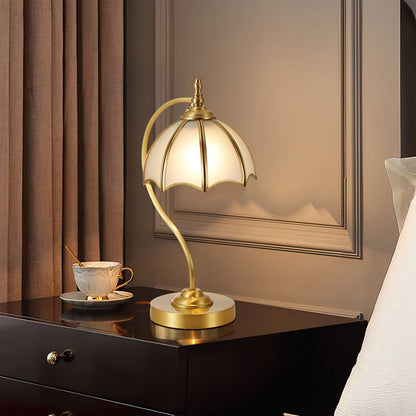ChicBreeze – Brass and Glass Table Lamp with Umbrella Design