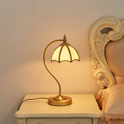 ChicBreeze – Brass and Glass Table Lamp with Umbrella Design
