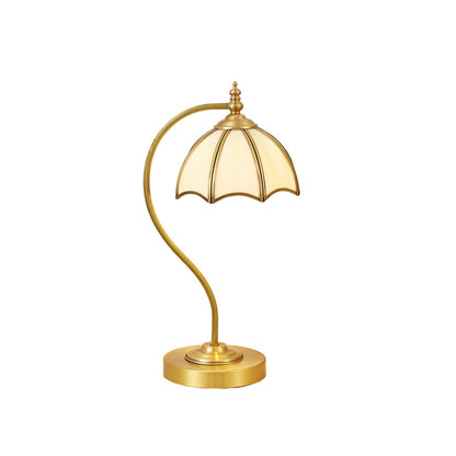 ChicBreeze – Brass and Glass Table Lamp with Umbrella Design