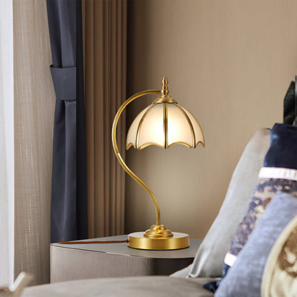 ChicBreeze – Brass and Glass Table Lamp with Umbrella Design