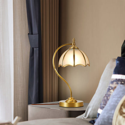 ChicBreeze – Brass and Glass Table Lamp with Umbrella Design