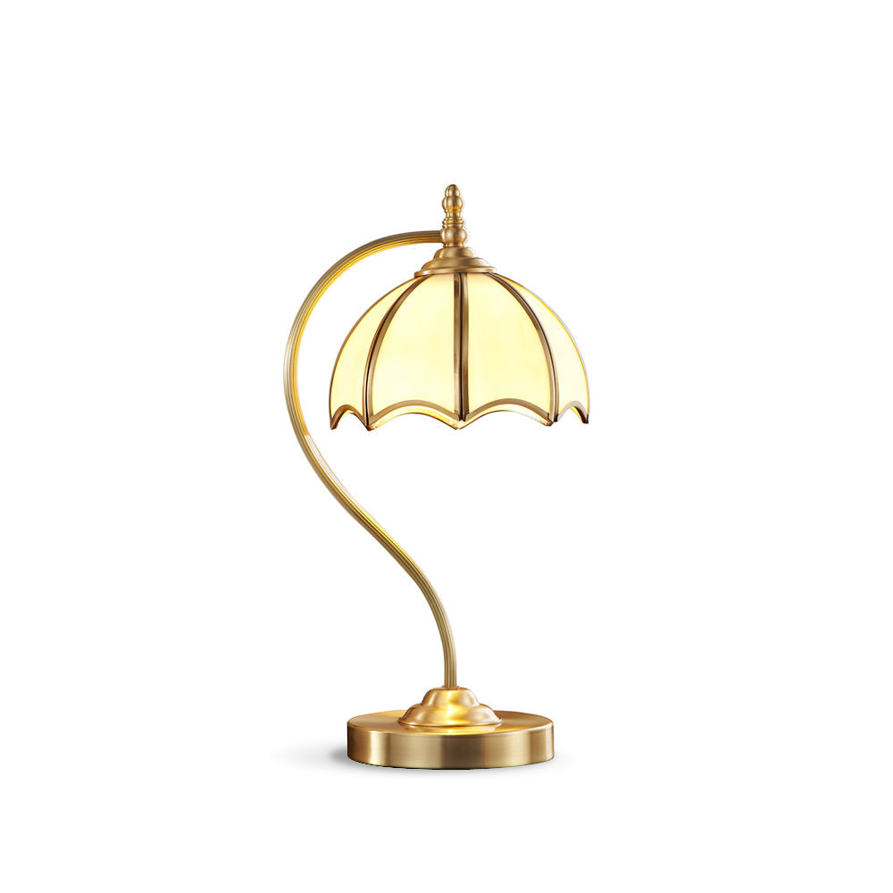 ChicBreeze – Brass and Glass Table Lamp with Umbrella Design