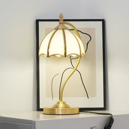 ChicBreeze – Brass and Glass Table Lamp with Umbrella Design