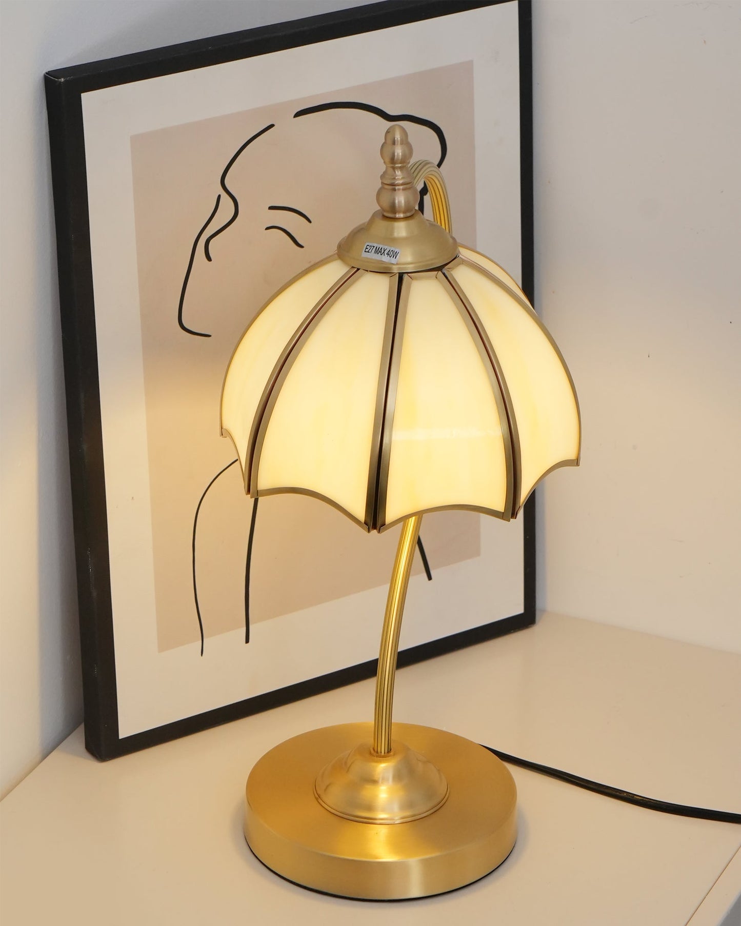 ChicBreeze – Brass and Glass Table Lamp with Umbrella Design