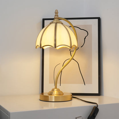 ChicBreeze – Brass and Glass Table Lamp with Umbrella Design