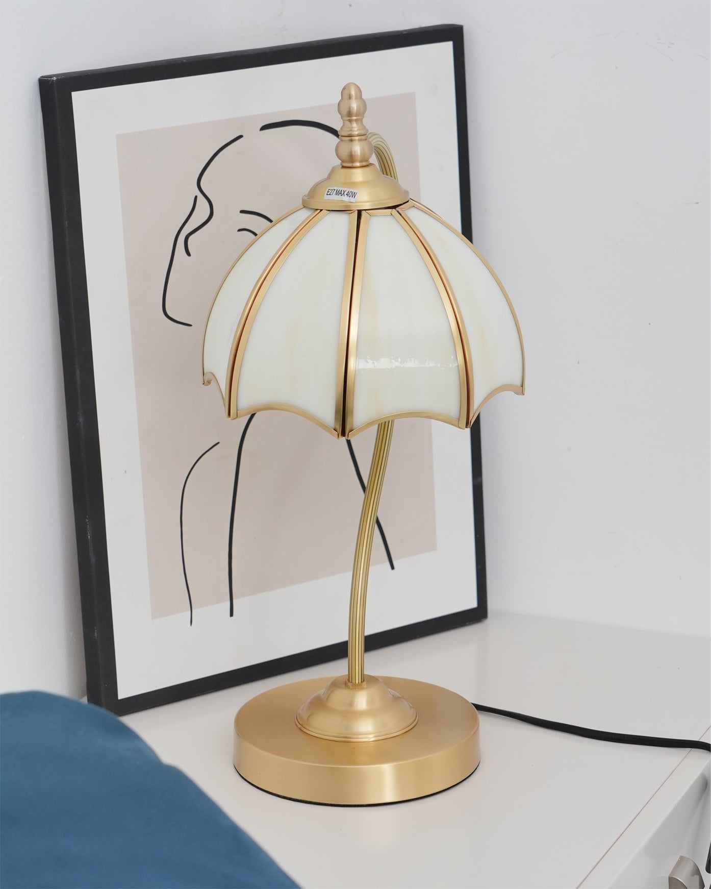 ChicBreeze – Brass and Glass Table Lamp with Umbrella Design