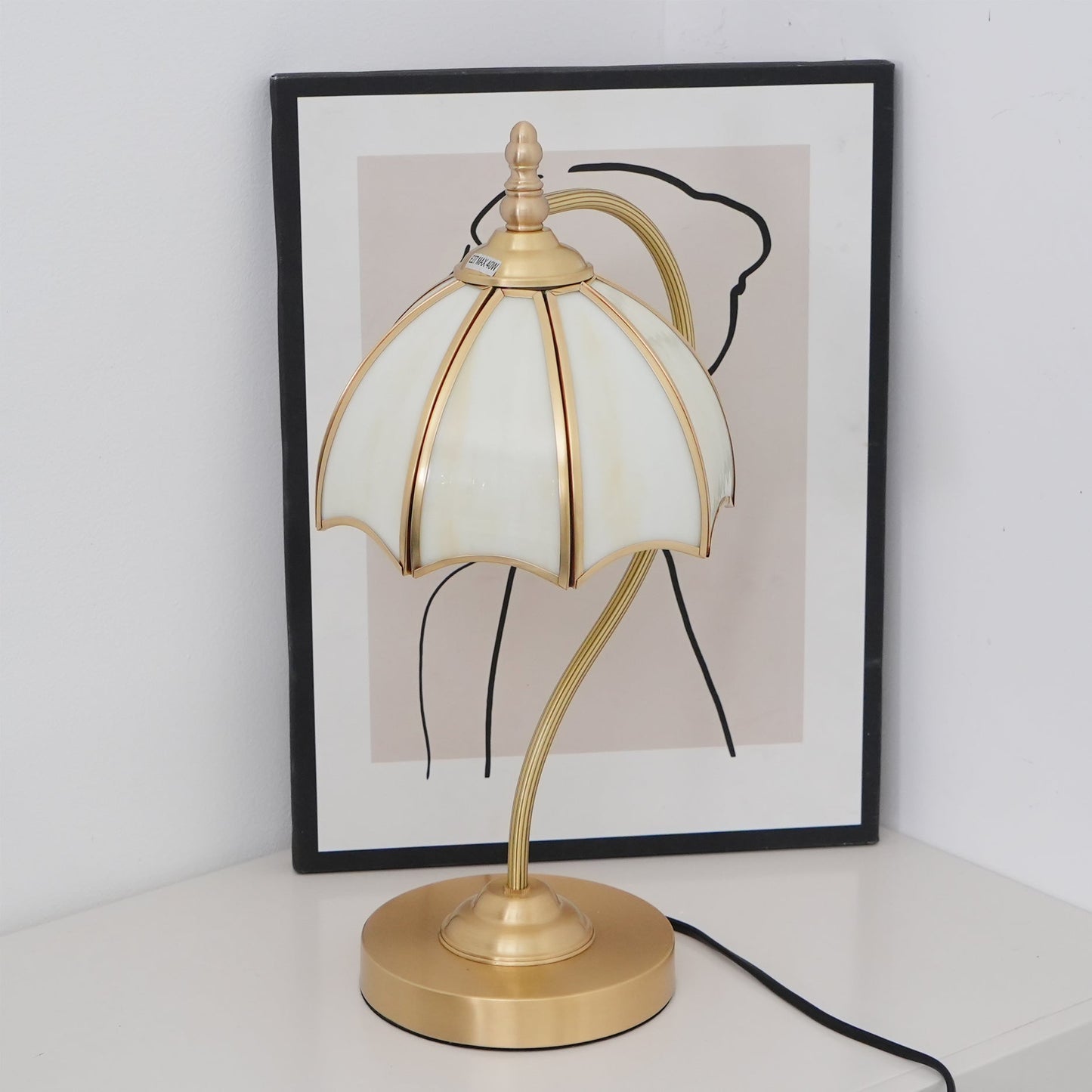 ChicBreeze – Brass and Glass Table Lamp with Umbrella Design