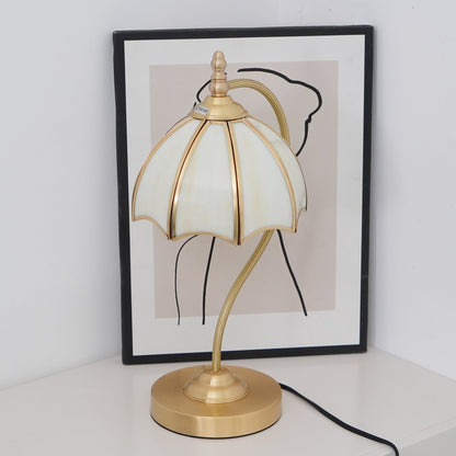 ChicBreeze – Brass and Glass Table Lamp with Umbrella Design