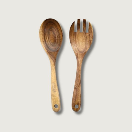 WoodenToss - Utensilios de Madera para Servir Ensaladas (Juego de 2 Piezas)