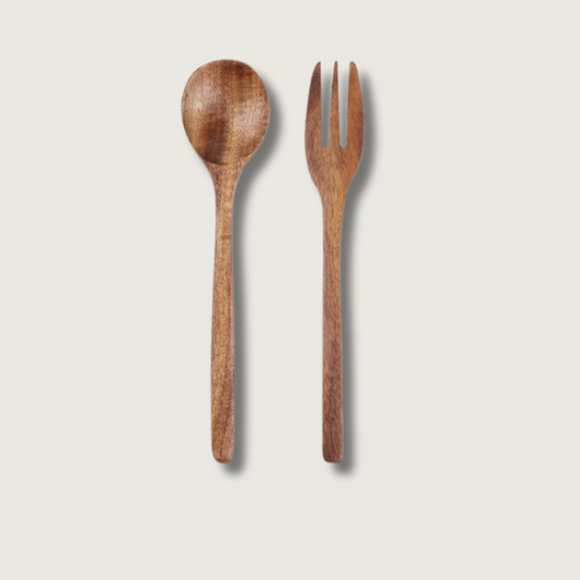 NatureSet - Juego de cuchara y tenedor de color madera clara