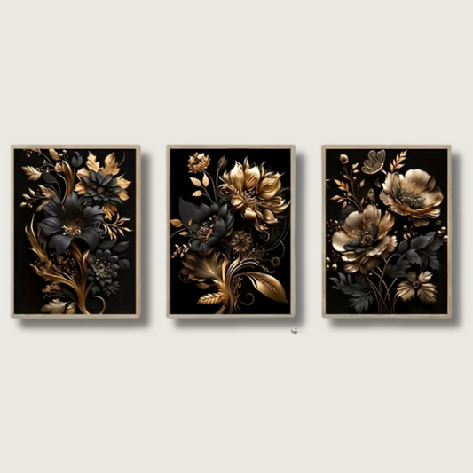 LuxeBloom - Goldene Blumen Wanddekoration