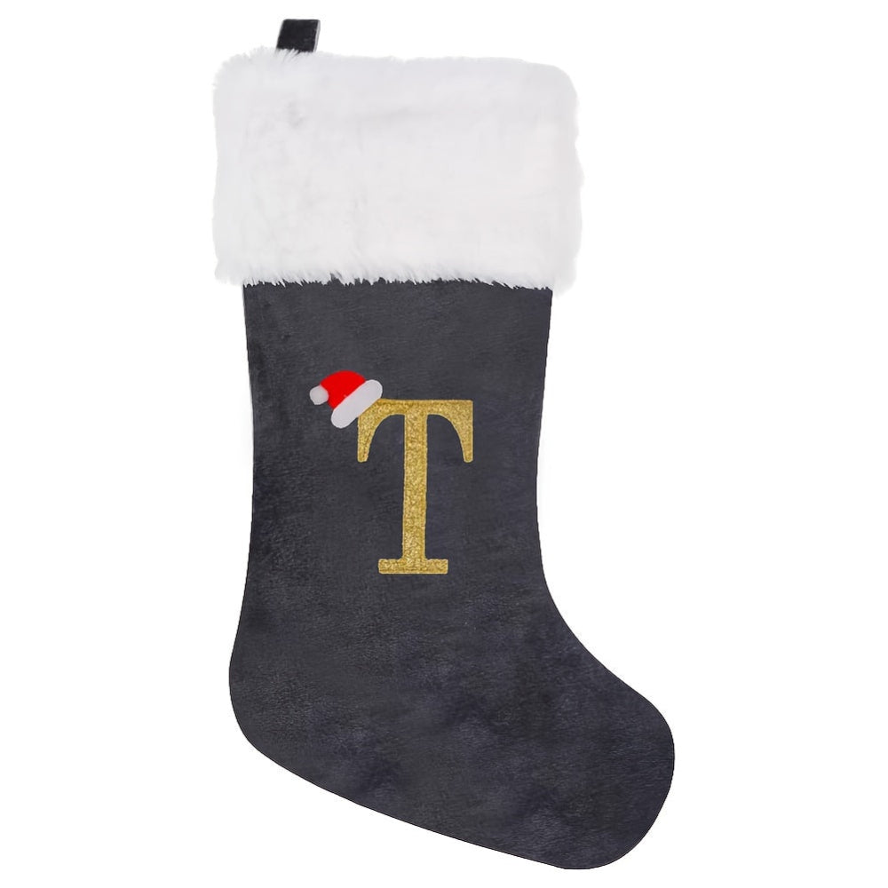VelvetMonogram | Stylish Personalized Gray Christmas Stocking Decoration 10