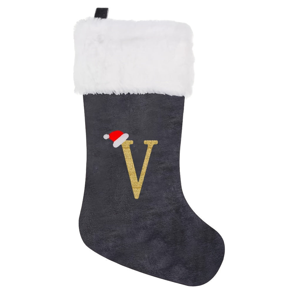 VelvetMonogram | Stylish Personalized Gray Christmas Stocking Decoration 11