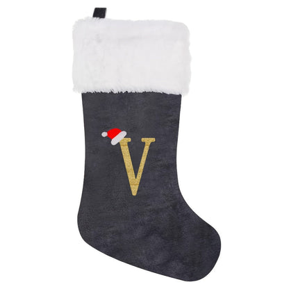 VelvetMonogram | Stylish Personalized Gray Christmas Stocking Decoration 11