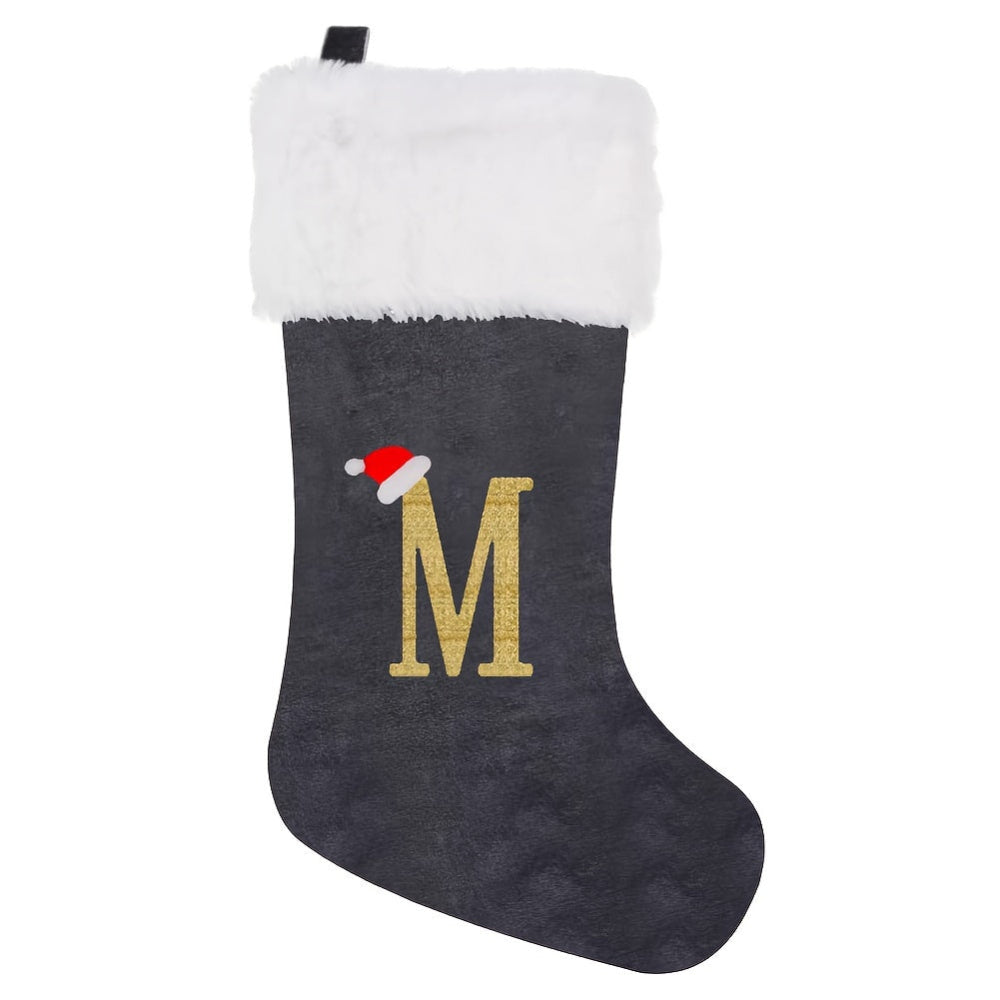 VelvetMonogram | Stylish Personalized Gray Christmas Stocking Decoration 15