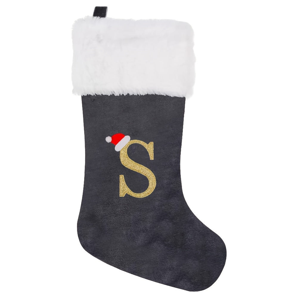 VelvetMonogram | Stylish Personalized Gray Christmas Stocking Decoration 16