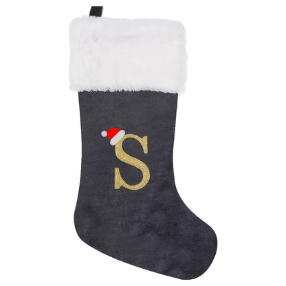 VelvetMonogram | Stylish Personalized Gray Christmas Stocking Decoration 16