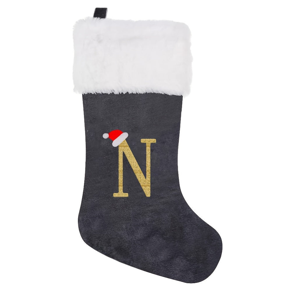 VelvetMonogram | Stylish Personalized Gray Christmas Stocking Decoration 18