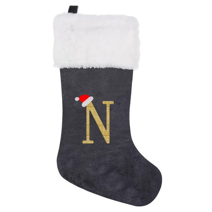 VelvetMonogram | Stylish Personalized Gray Christmas Stocking Decoration 18