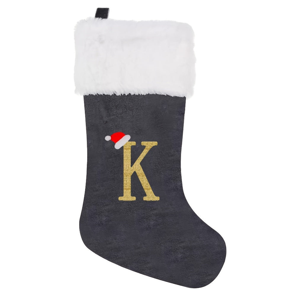 VelvetMonogram | Stylish Personalized Gray Christmas Stocking Decoration 19
