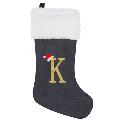 VelvetMonogram | Stylish Personalized Gray Christmas Stocking Decoration 19