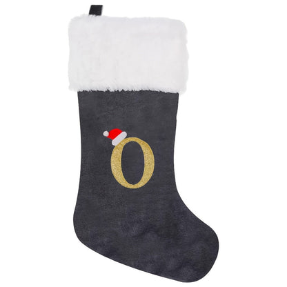VelvetMonogram | Stylish Personalized Gray Christmas Stocking Decoration 20