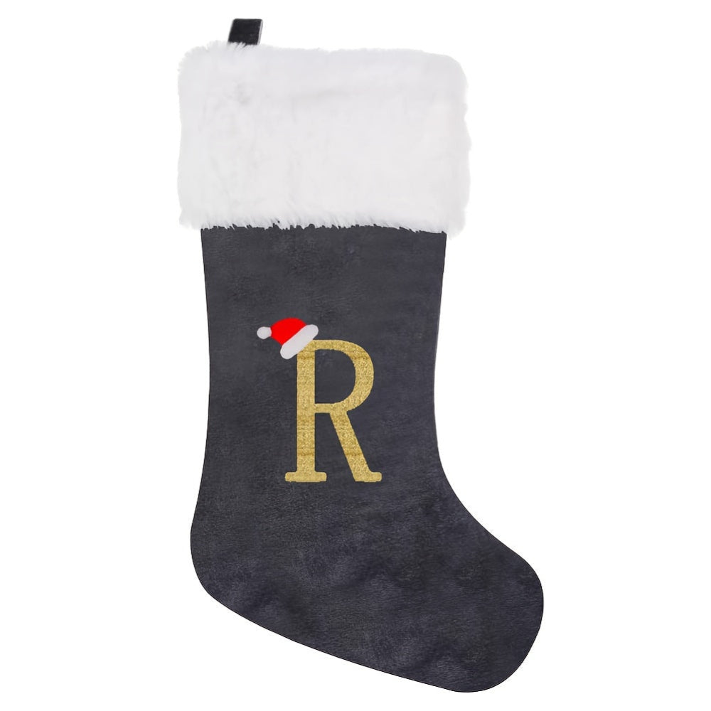 VelvetMonogram | Stylish Personalized Gray Christmas Stocking Decoration 22