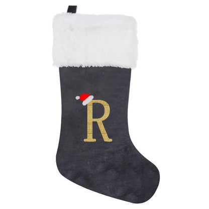 VelvetMonogram | Stylish Personalized Gray Christmas Stocking Decoration 22