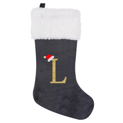 VelvetMonogram | Stylish Personalized Gray Christmas Stocking Decoration 25