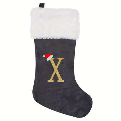 VelvetMonogram | Stylish Personalized Gray Christmas Stocking Decoration 27