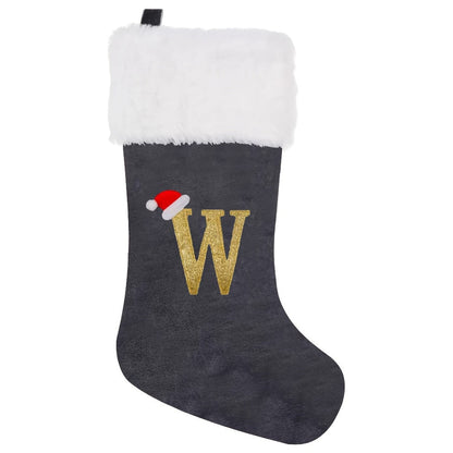 VelvetMonogram | Stylish Personalized Gray Christmas Stocking Decoration 28