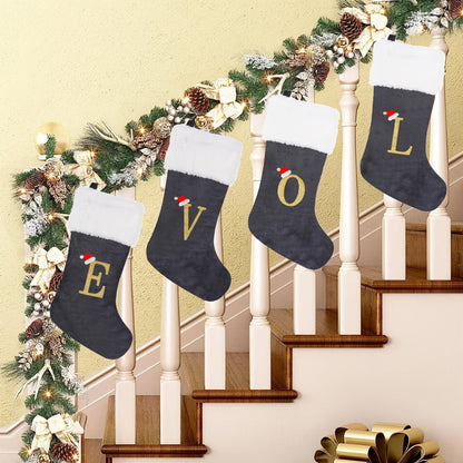 VelvetMonogram | Stylish Personalized Gray Christmas Stocking Decoration 3
