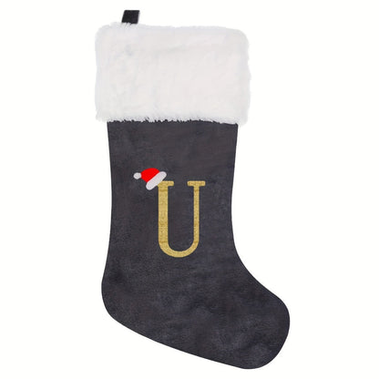 VelvetMonogram | Stylish Personalized Gray Christmas Stocking Decoration 30
