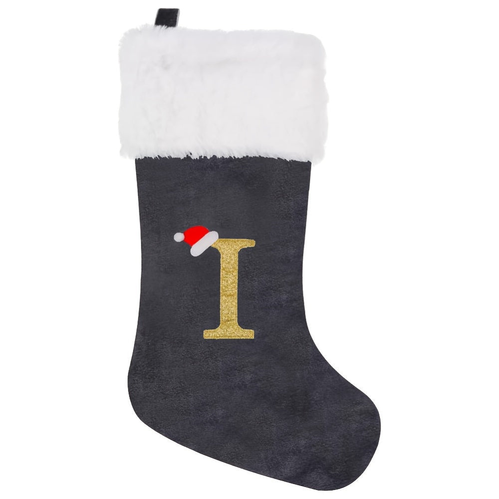 VelvetMonogram | Stylish Personalized Gray Christmas Stocking Decoration 31