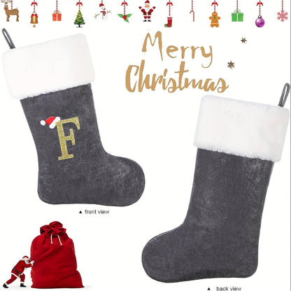 VelvetMonogram | Stylish Personalized Gray Christmas Stocking Decoration 6