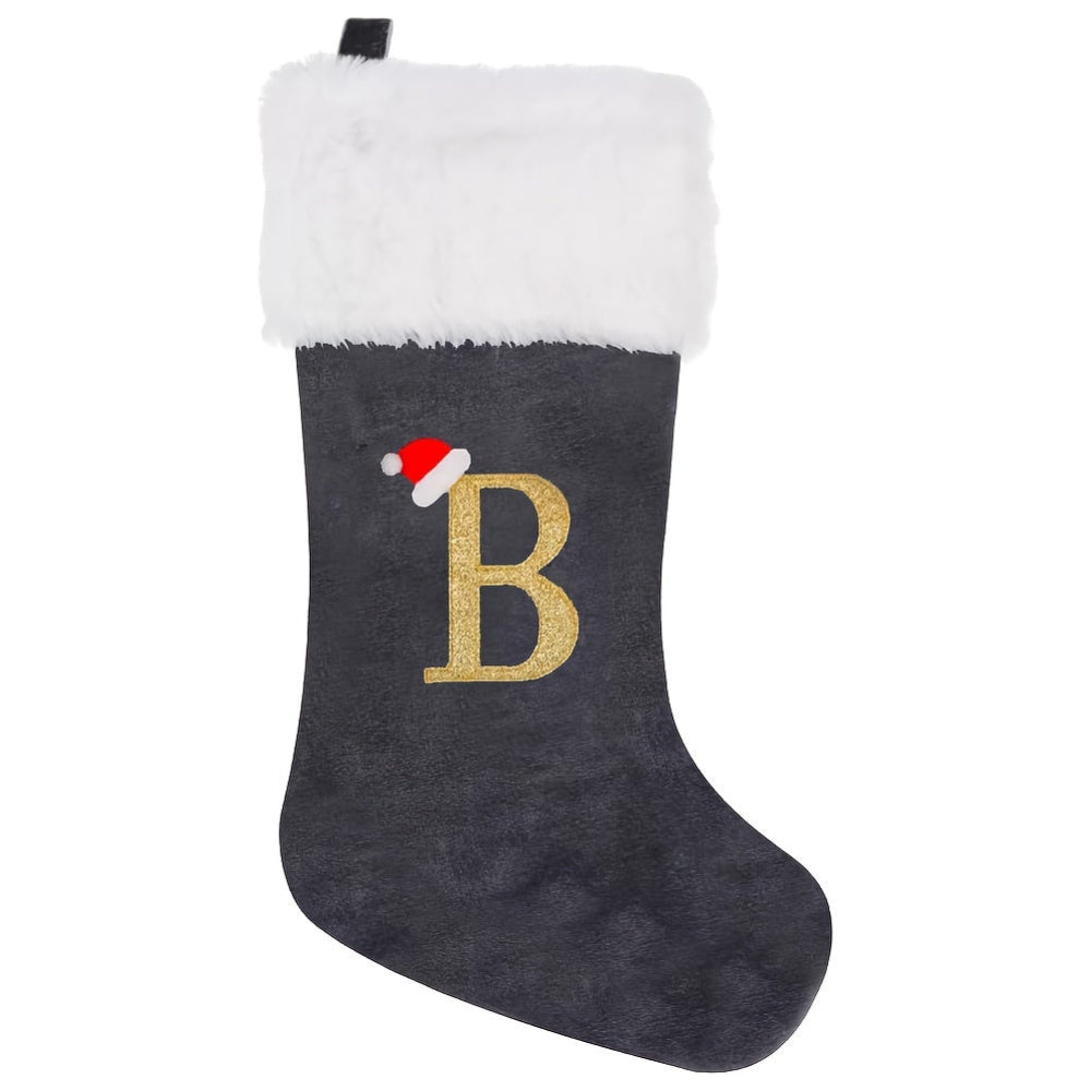 VelvetMonogram | Stylish Personalized Gray Christmas Stocking Decoration 7