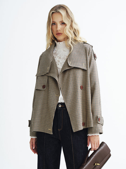 Vintage Plaid Cropped Trench Coat 0