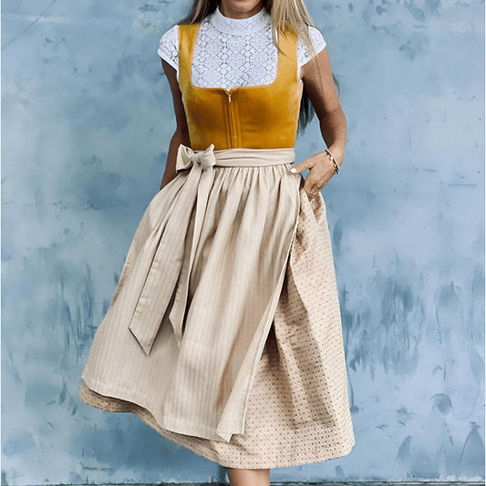 Vintage dirndl dress in orange – Oktoberfest | With a beige apron for a nostalgic traditional look 0