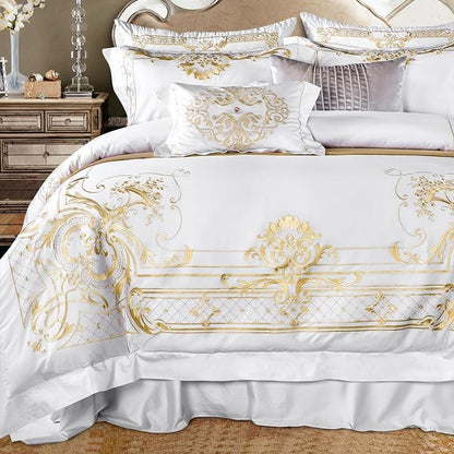 GoldenWood - Ropa de cama blanca y dorada elegante
