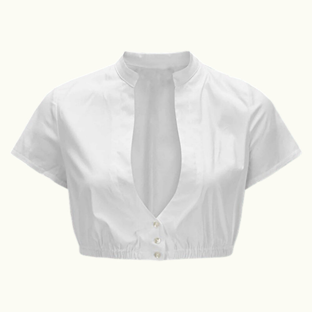 White dirndl blouse with short sleeves – Oktoberfest | Classic traditional top for women 0