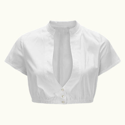 White dirndl blouse with short sleeves – Oktoberfest | Classic traditional top for women 0