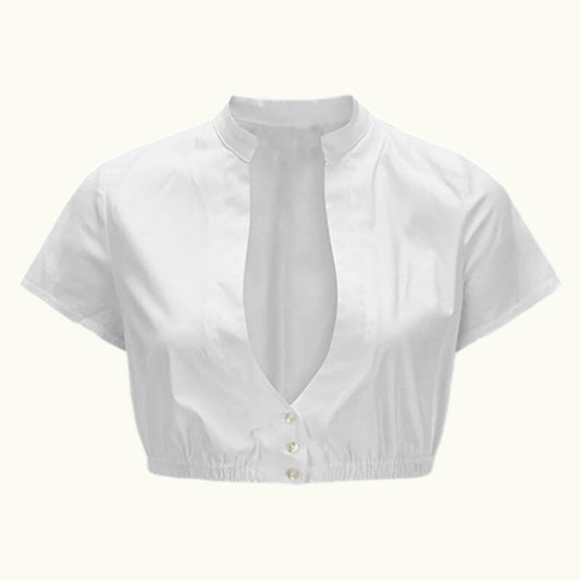 White dirndl blouse with short sleeves – Oktoberfest | Classic traditional top for women 0