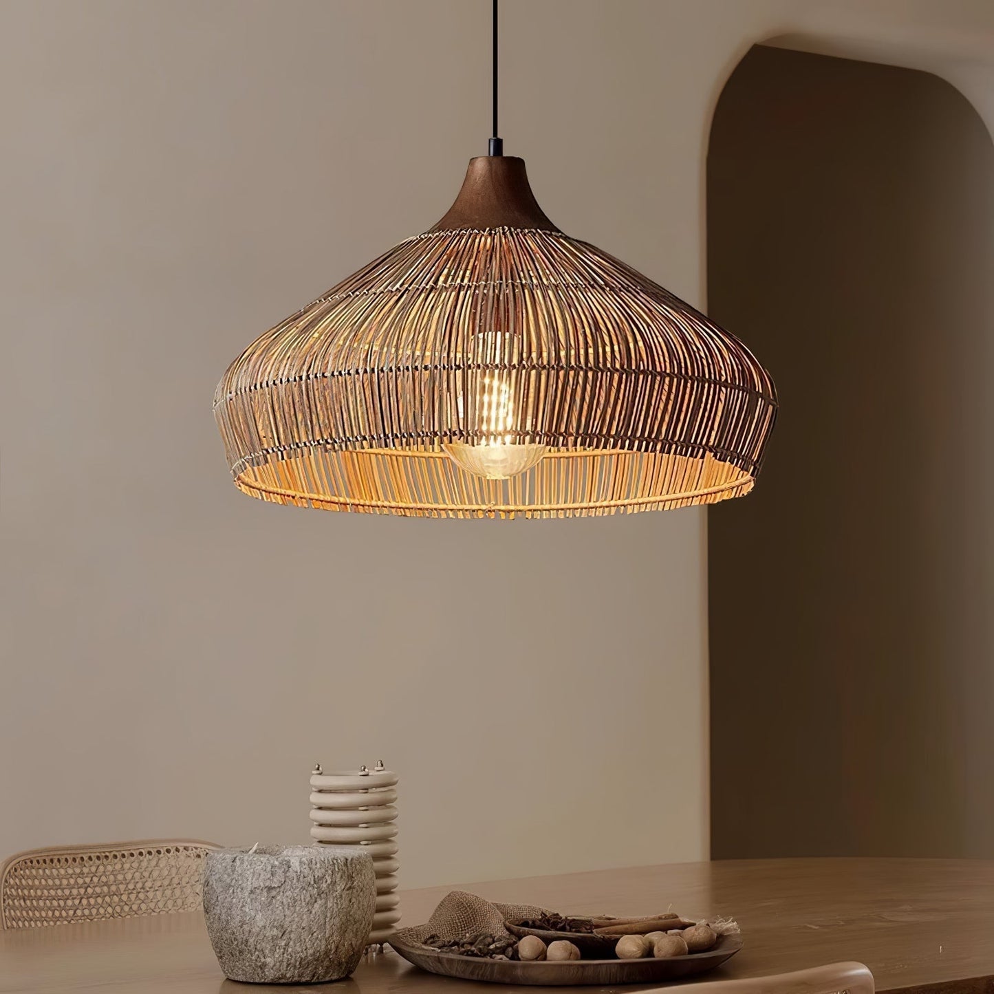 Wicker Rattan Hanging Lamp 1