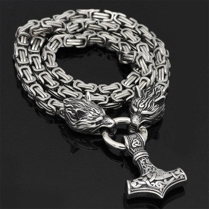 WolfSpirit | Rugged Durable Stainless Steel Double Wolf Head Necklace 12