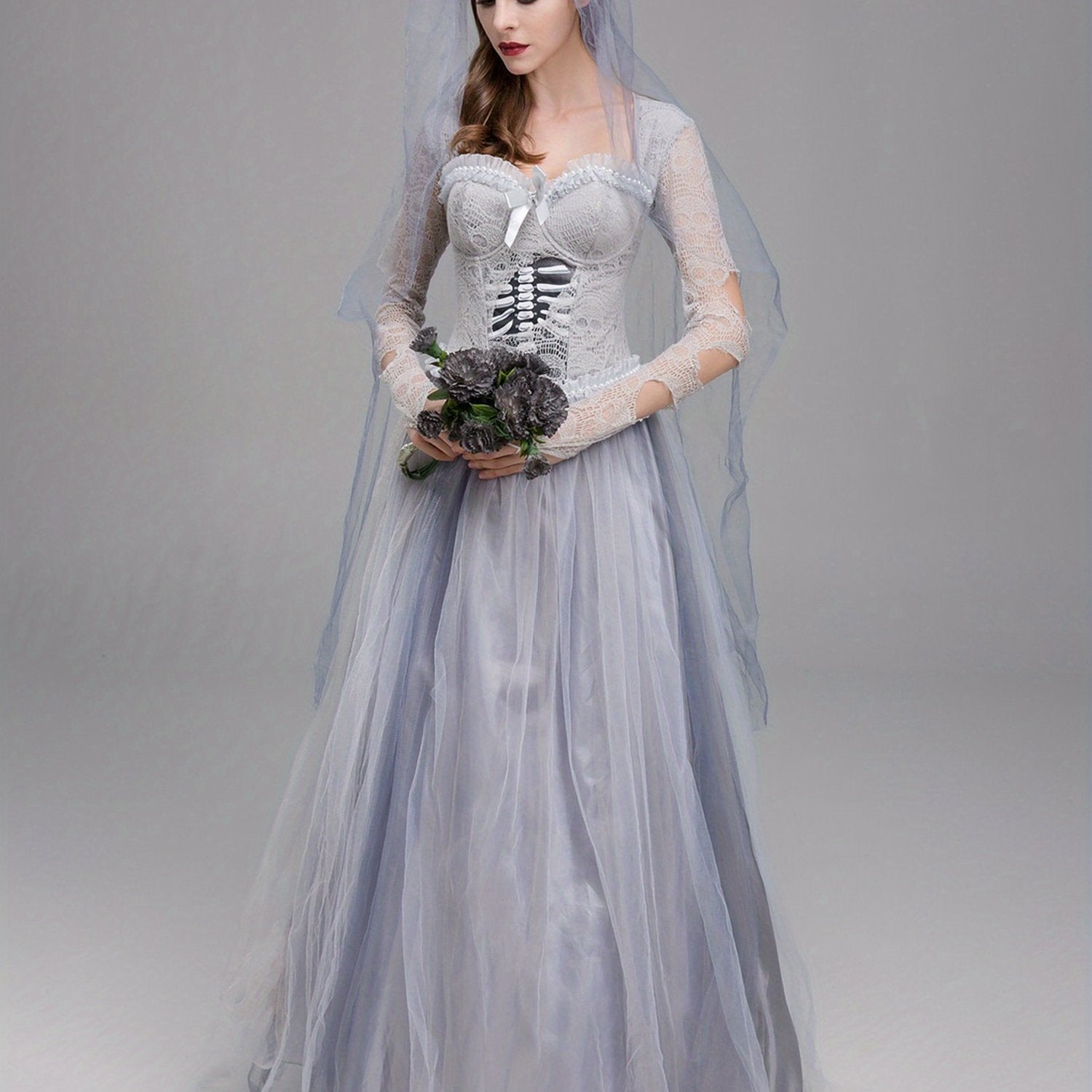 Women Gothic Lace Halloween Corpse Bride Costume Dress | Maxi 0