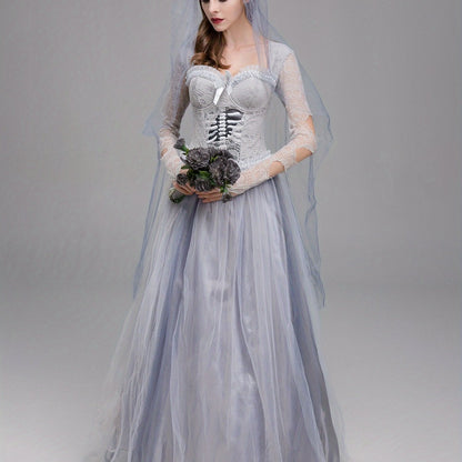 Women Gothic Lace Halloween Corpse Bride Costume Dress | Maxi 0